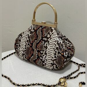 Unique Design! Genuine Cowhide Snake Skin Embossed Top Handle Bag/Crossbody